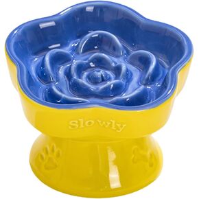 Pet Slow Feeder Bowl, Elevated and Tilted Ceramic Slow Feeder Bowl for Cats and Small Dogs, Raised Pet Bowl for Dry and Wet Food, Prevents Vomiting and Choking (Orange)