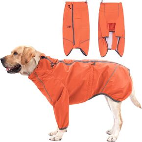 ROZKITCH Dog Jacket Waterproof Dog Raincoat with Zipper Harness Opening Reflective Strip for Small Medium Large Dog, Windproof Adjustable Rainwear with Two Leg Protectors High Collar, Pet Vest Green
