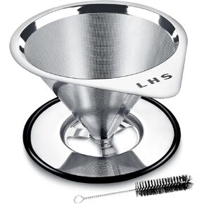 Pour Over Coffee Dripper Reusable Coffee Filter Metal Cone Filter Paperless Coffee Filter Stainless Steel Pour Over Coffee Maker Single Cup Brew Coffee Filter Double Mesh