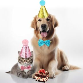 4 قطع من قبعة حفلات القطط، قبعة عيد ميلاد القطط وربطة عنق عيد الميلاد للحيوانات الأليفة، قبعة الجاز وربطة عنق بلينغ بلينغ، مجموعة طوق قابلة للفصل، عصابة رأس قابلة للتعديل للقطط الصغيرة والجرو والكلاب والقطط (الأزرق والوردي) in Kuwait