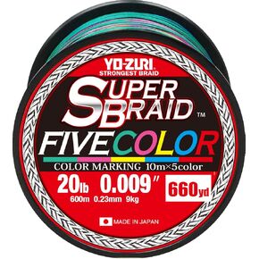 Yo-Zuri Superbraid 660 yd Floating Braid, 5-Color, 20 lb