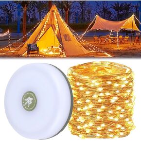 Camping String Lights (32.8FT),2 in 1 Outdoor Waterproof Portable Stowable Camping Light with 5 Lighting Modes,USB and Rechargeable String Lights for Camping Yard Hiking,Decoration