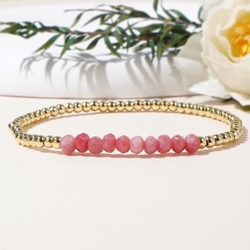 Gold Beaded Gemstone Bracelets for Women, Boho Handmade Natural Stones Stretch Stackable Bracelet Prom Jewelry Gift. in Kuwait