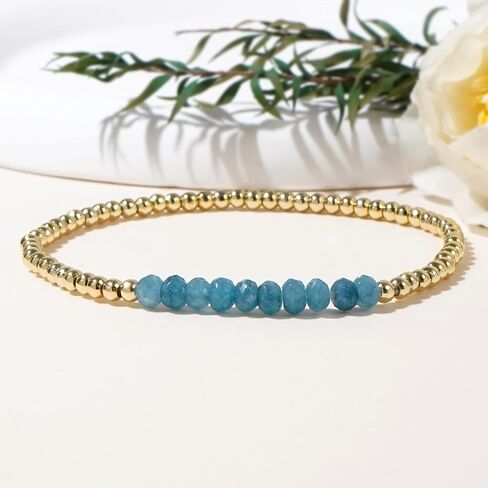 Gold Beaded Gemstone Bracelets for Women, Boho Handmade Natural Stones Stretch Stackable Bracelet Prom Jewelry Gift. in Kuwait