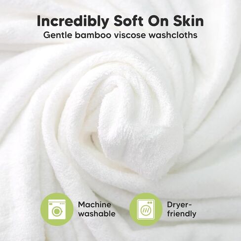 6-Pack Organic Baby Washcloths – Soft Bamboo Washcloth, Baby Wash Cloths, Baby Wash Cloth for Newborn, Kids, Baby Towels, Baby Bath Essentials, Face Towel, Face Cloths for Washing Face (White) in Kuwait