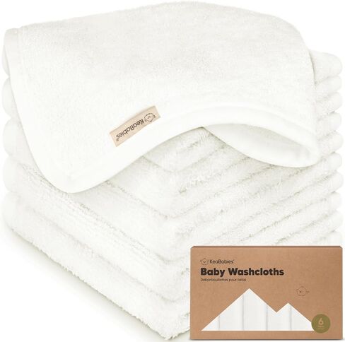 6-Pack Organic Baby Washcloths – Soft Bamboo Washcloth, Baby Wash Cloths, Baby Wash Cloth for Newborn, Kids, Baby Towels, Baby Bath Essentials, Face Towel, Face Cloths for Washing Face (White) in Kuwait