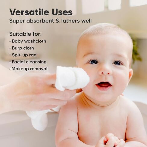 6-Pack Organic Baby Washcloths – Soft Bamboo Washcloth, Baby Wash Cloths, Baby Wash Cloth for Newborn, Kids, Baby Towels, Baby Bath Essentials, Face Towel, Face Cloths for Washing Face (White) in Kuwait