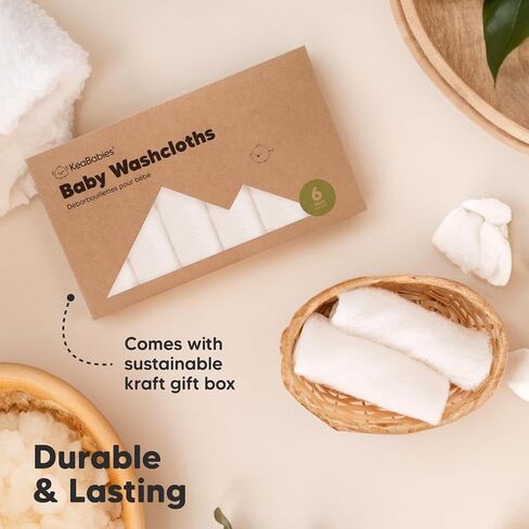 6-Pack Organic Baby Washcloths – Soft Bamboo Washcloth, Baby Wash Cloths, Baby Wash Cloth for Newborn, Kids, Baby Towels, Baby Bath Essentials, Face Towel, Face Cloths for Washing Face (White) in Kuwait