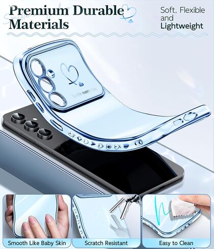 LeYi for Samsung Galaxy S23-FE Case: with Glass Screen Protector, Full Camera Protection Wavy Curvy Luxury Plated Gold Edge Love Heart Cute Girly Shockproof Phone Case Cover Samsung S23FE, Black in Saudi Arabia
