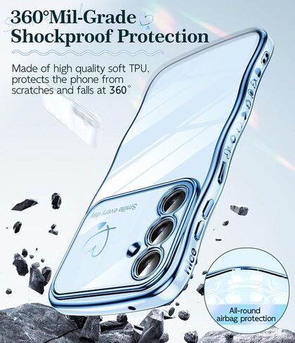 LeYi for Samsung Galaxy S23-FE Case: with Glass Screen Protector, Full Camera Protection Wavy Curvy Luxury Plated Gold Edge Love Heart Cute Girly Shockproof Phone Case Cover Samsung S23FE, Black in Saudi Arabia