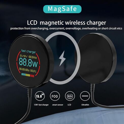 2024 New Magnetic Wireless Charging Pad with LCD, HYDGYC 15W Max Fast Wireless Charger, Wireless Charger for Mag Safe iPhone, Compatible with MagSafe Charger/iPhone 15/14/13/12 in Saudi Arabia