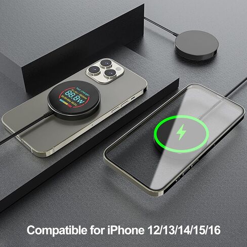 2024 New Magnetic Wireless Charging Pad with LCD, HYDGYC 15W Max Fast Wireless Charger, Wireless Charger for Mag Safe iPhone, Compatible with MagSafe Charger/iPhone 15/14/13/12 in Saudi Arabia