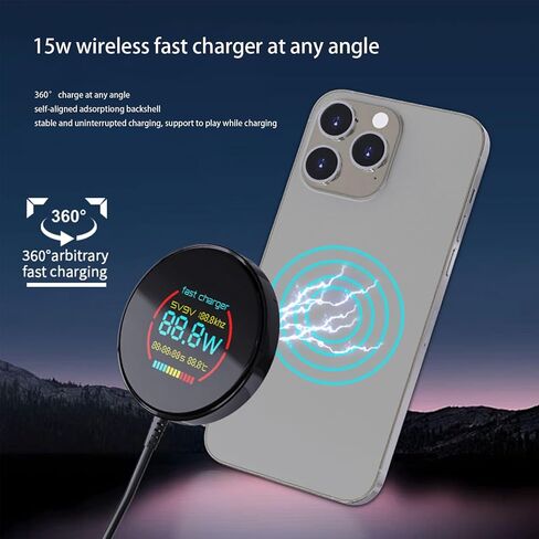 2024 New Magnetic Wireless Charging Pad with LCD, HYDGYC 15W Max Fast Wireless Charger, Wireless Charger for Mag Safe iPhone, Compatible with MagSafe Charger/iPhone 15/14/13/12 in Saudi Arabia