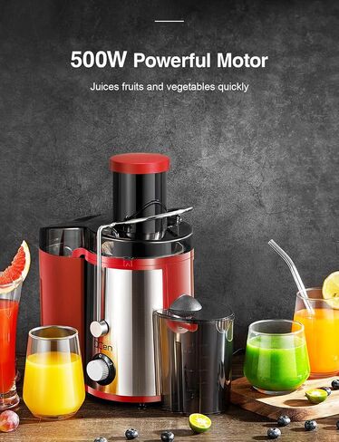 Juicer Machine, 800W Centrifugal Juicer Extractor with Wide Mouth 3" Feed Chute for Fruit Vegetable, Easy to Clean, Stainless Steel, BPA-free, by QCen(Silver) in Kuwait