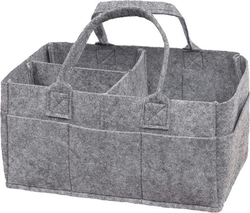 Sammy & Lou Collapsible Light Gray Felt Storage Caddy, Divided Design To Keep Diapers, Wipes And Changing Items Organized, Two Handles, 11.5"D x 6"W x 8"H in Saudi Arabia