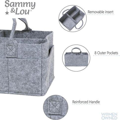Sammy & Lou Collapsible Light Gray Felt Storage Caddy, Divided Design To Keep Diapers, Wipes And Changing Items Organized, Two Handles, 11.5"D x 6"W x 8"H in Saudi Arabia