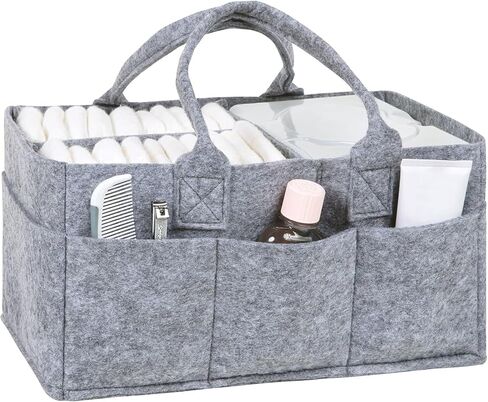 Sammy & Lou Collapsible Light Gray Felt Storage Caddy, Divided Design To Keep Diapers, Wipes And Changing Items Organized, Two Handles, 11.5"D x 6"W x 8"H in Saudi Arabia