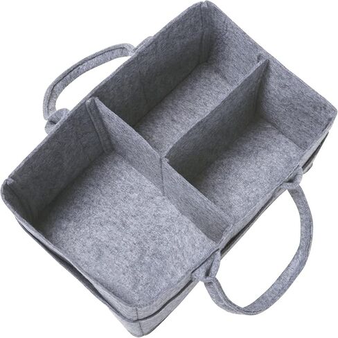 Sammy & Lou Collapsible Light Gray Felt Storage Caddy, Divided Design To Keep Diapers, Wipes And Changing Items Organized, Two Handles, 11.5"D x 6"W x 8"H in Saudi Arabia