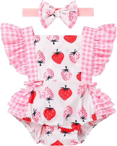 IMEKIS Baby Girl 1st Birthday Outfit Boho Romper Headband Summer Cake Smash Photo Shoot Clothes Set in Kuwait