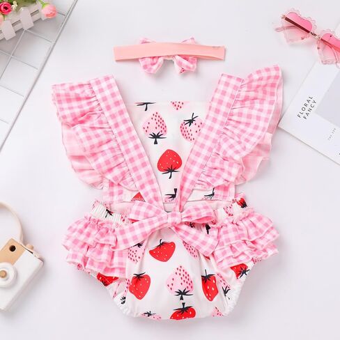 IMEKIS Baby Girl 1st Birthday Outfit Boho Romper Headband Summer Cake Smash Photo Shoot Clothes Set in Kuwait