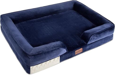 Orthopedic Dog Bed,Supportive Memory Foam Waterproof Dog Sofa with Removable Washable Cover and Nonskid Bottom,Soft Pet Bed with Zipper and Bolster (Navy,Large) in Saudi Arabia