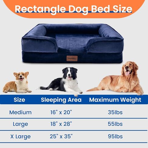 Orthopedic Dog Bed,Supportive Memory Foam Waterproof Dog Sofa with Removable Washable Cover and Nonskid Bottom,Soft Pet Bed with Zipper and Bolster (Navy,Large) in Saudi Arabia