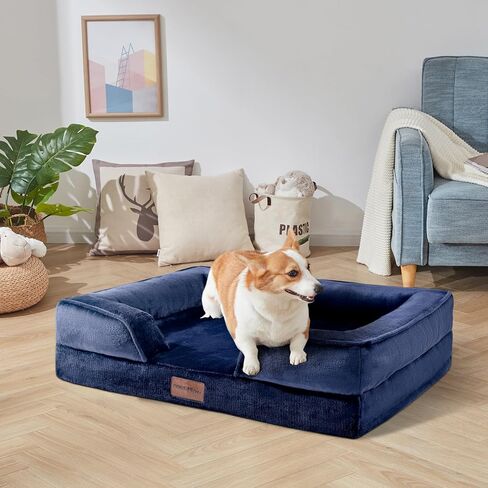 Orthopedic Dog Bed,Supportive Memory Foam Waterproof Dog Sofa with Removable Washable Cover and Nonskid Bottom,Soft Pet Bed with Zipper and Bolster (Navy,Large) in Saudi Arabia
