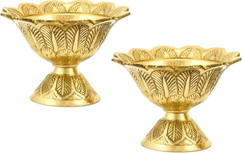 Brass Lotus Akand Diya for Traditional Indian Festive Diwali Pooja Dia Home Temple Decoration Handmade Golden Oil Lamp Engraved Made of Virgin Brass Metal – Pack of 1 (3.25 INCH) in Saudi Arabia