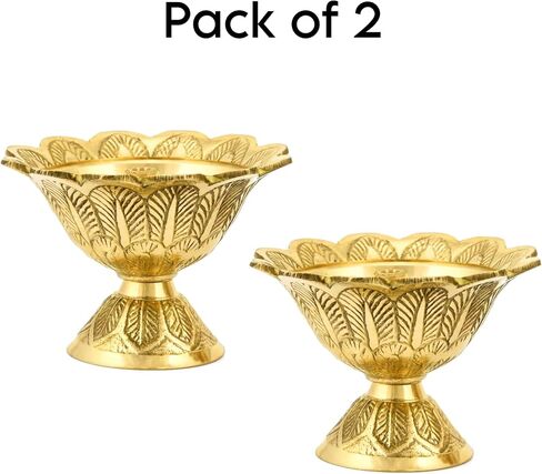 Brass Lotus Akand Diya for Traditional Indian Festive Diwali Pooja Dia Home Temple Decoration Handmade Golden Oil Lamp Engraved Made of Virgin Brass Metal – Pack of 1 (3.25 INCH) in Saudi Arabia