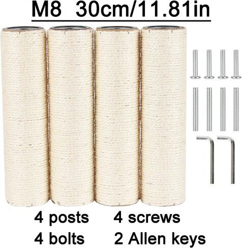 4 PCS 7.9cm 3.1in Diameter Cat Tree Scratching Post Replacement Sisal Pole Parts with Screws and Bolts and Wrenches (15.75in/40cm, M10) in Saudi Arabia
