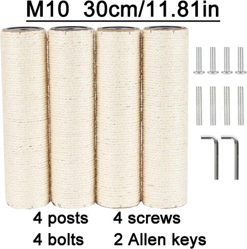 4 PCS 7.9cm 3.1in Diameter Cat Tree Scratching Post Replacement Sisal Pole Parts with Screws and Bolts and Wrenches (15.75in/40cm, M10) in Saudi Arabia