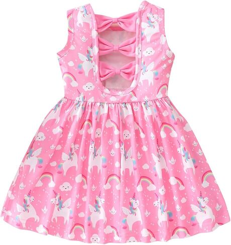 Popshion Toddler Summer Dresses for Girls Leopard Print Dress Back Bowknot Dress Dinosaur Clothes Kids Sleeveless Sundress in Saudi Arabia