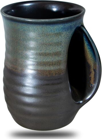 Hand Warmer Coffee Mug Handmade Pottery (UPGRADED) - 16 Ounce Large Hand Warming Mugs Ceramic Gift with Contoured Pocket, Keep Your Fingers Warmth, Right Handed in Saudi Arabia