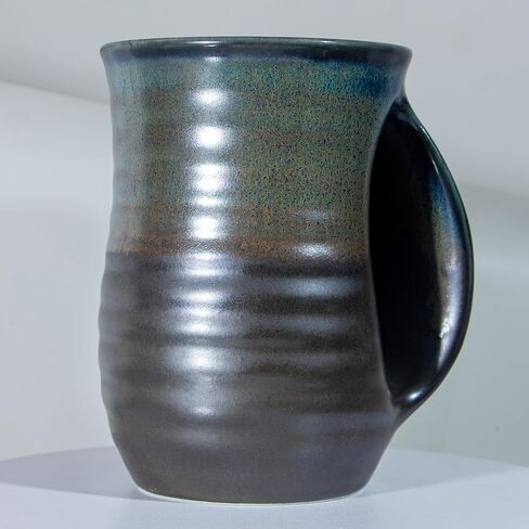 Hand Warmer Coffee Mug Handmade Pottery (UPGRADED) - 16 Ounce Large Hand Warming Mugs Ceramic Gift with Contoured Pocket, Keep Your Fingers Warmth, Right Handed in Saudi Arabia