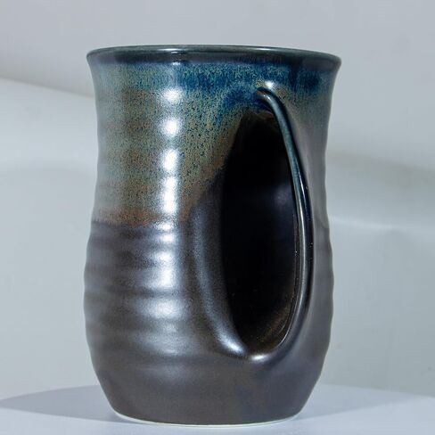 Hand Warmer Coffee Mug Handmade Pottery (UPGRADED) - 16 Ounce Large Hand Warming Mugs Ceramic Gift with Contoured Pocket, Keep Your Fingers Warmth, Right Handed in Saudi Arabia