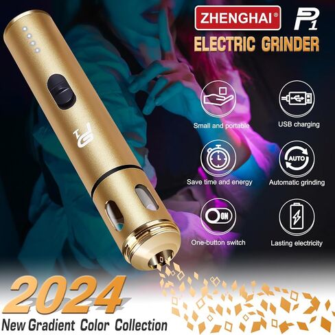P1 Electric Herb and Spice Grinder. USB Rechargeable, Fast Grinding for Fresh Spices and Dry Flower Buds. Includes Portable Travel bag and Cleaning Brush Travel Set (Golden) in Kuwait