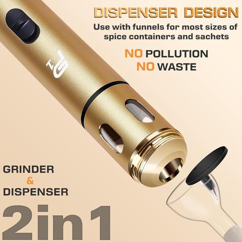 P1 Electric Herb and Spice Grinder. USB Rechargeable, Fast Grinding for Fresh Spices and Dry Flower Buds. Includes Portable Travel bag and Cleaning Brush Travel Set (Golden) in Kuwait