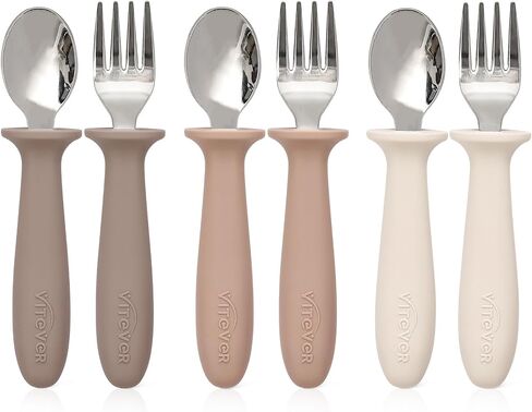 6 Pieces Toddler Utensils, Kids Safe Spoons and Forks, Children Silverware Set with Silicone Handle, 18/8 Stainless Steel, Food-grade Silicone，BPA Free - Dishwasher Safe in Saudi Arabia