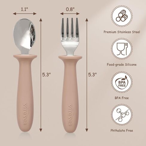 6 Pieces Toddler Utensils, Kids Safe Spoons and Forks, Children Silverware Set with Silicone Handle, 18/8 Stainless Steel, Food-grade Silicone，BPA Free - Dishwasher Safe in Saudi Arabia