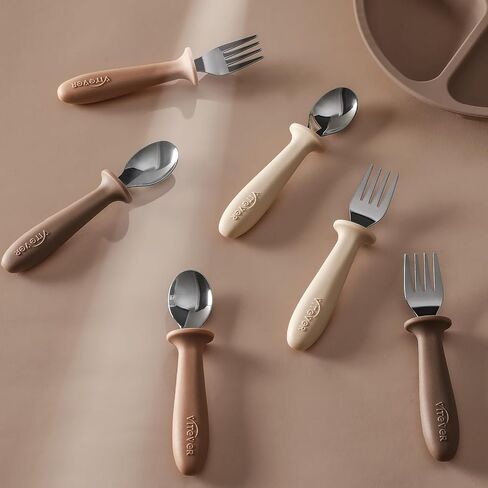 6 Pieces Toddler Utensils, Kids Safe Spoons and Forks, Children Silverware Set with Silicone Handle, 18/8 Stainless Steel, Food-grade Silicone，BPA Free - Dishwasher Safe in Saudi Arabia