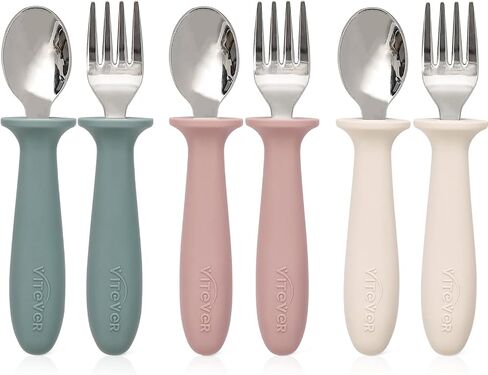 6 Pieces Toddler Utensils, Kids Safe Spoons and Forks, Children Silverware Set with Silicone Handle, 18/8 Stainless Steel, Food-grade Silicone，BPA Free - Dishwasher Safe in Saudi Arabia