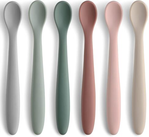 Silicone Baby Feeding Spoons, First Stage Baby Infant Spoons, Soft-Tip Easy on Gums I Baby Training Spoon Self Feeding | Baby Utensils Feeding Supplies, Dishwasher & Boil-proof, 6 Pack in Saudi Arabia