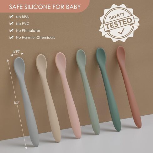 Silicone Baby Feeding Spoons, First Stage Baby Infant Spoons, Soft-Tip Easy on Gums I Baby Training Spoon Self Feeding | Baby Utensils Feeding Supplies, Dishwasher & Boil-proof, 6 Pack in Saudi Arabia