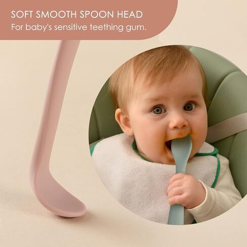 Silicone Baby Feeding Spoons, First Stage Baby Infant Spoons, Soft-Tip Easy on Gums I Baby Training Spoon Self Feeding | Baby Utensils Feeding Supplies, Dishwasher & Boil-proof, 6 Pack in Saudi Arabia
