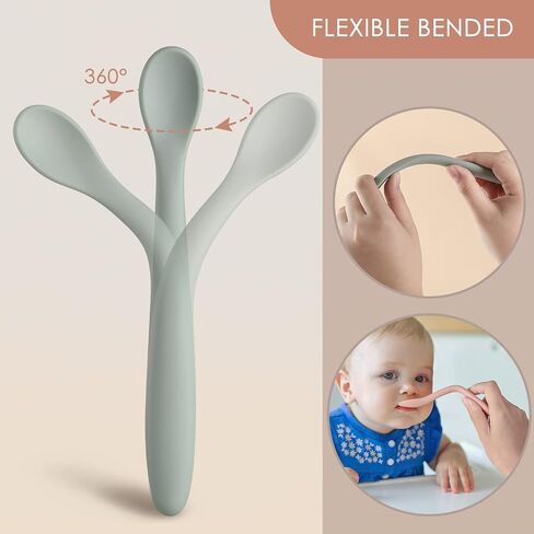 Silicone Baby Feeding Spoons, First Stage Baby Infant Spoons, Soft-Tip Easy on Gums I Baby Training Spoon Self Feeding | Baby Utensils Feeding Supplies, Dishwasher & Boil-proof, 6 Pack in Saudi Arabia