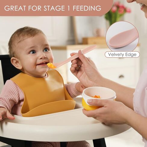 Silicone Baby Feeding Spoons, First Stage Baby Infant Spoons, Soft-Tip Easy on Gums I Baby Training Spoon Self Feeding | Baby Utensils Feeding Supplies, Dishwasher & Boil-proof, 6 Pack in Saudi Arabia