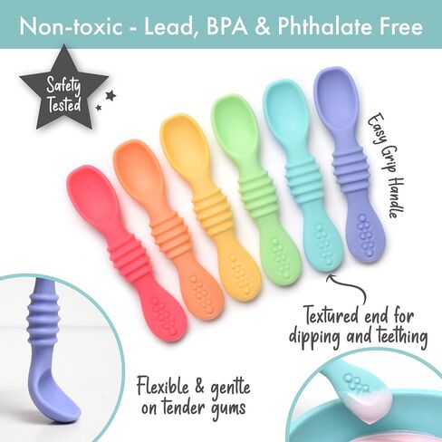 PrimaStella Silicone Chew Spoon Set for Babies and Toddlers | Safety Tested | BPA Free | Microwave, Dishwasher and Freezer Safe in Kuwait