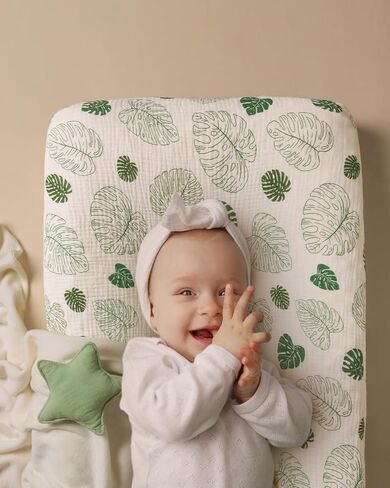 Muslin Changing Pad Cover for Baby Girls Boys, Cotton Natural Comfort Diaper Change Table Pad Covers, Ultra Soft Breathable Boho Changing Pad Sheets, 2Pack (Sunshine & Brown) in Saudi Arabia