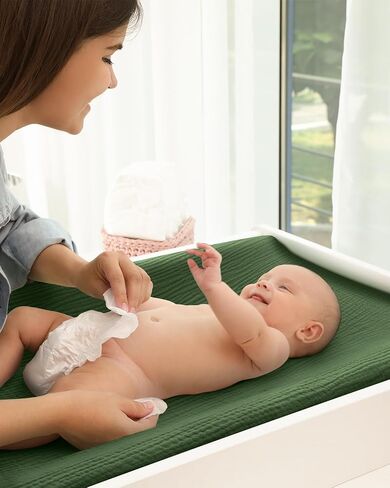 Muslin Changing Pad Cover for Baby Girls Boys, Cotton Natural Comfort Diaper Change Table Pad Covers, Ultra Soft Breathable Boho Changing Pad Sheets, 2Pack (Sunshine & Brown) in Saudi Arabia