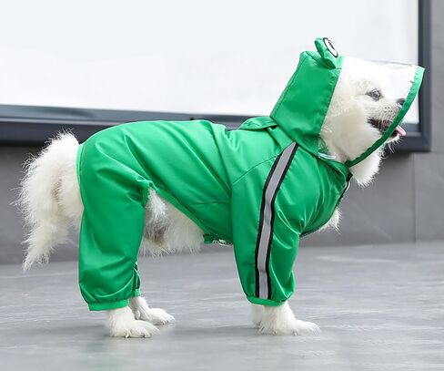 Dog Raincoat with Hood, Waterproof Full-Coverage Reflective Rain Jacket Quick-Drying Rain Poncho and Shoes for Small Medium Large Dogs,Green,S in Kuwait